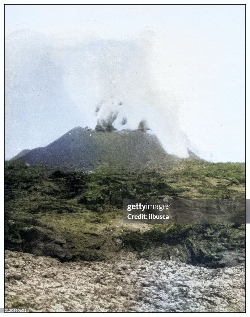 Antique black and white photograph: Mauna Loa Volcano, Hawaii