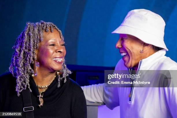 Martha Reeves and Smokey Robinson visit the SiriusXM Studios on March 28, 2024 in Los Angeles, California.