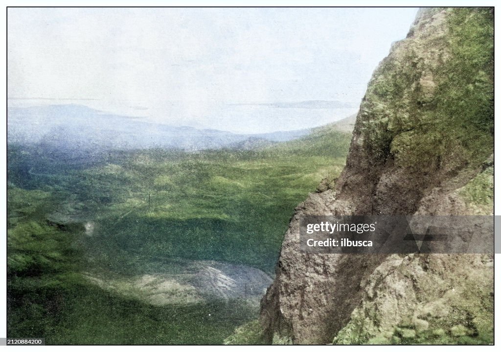 Antique black and white photograph: Cliff over which Kamehameha cast his enemies, Hawaii