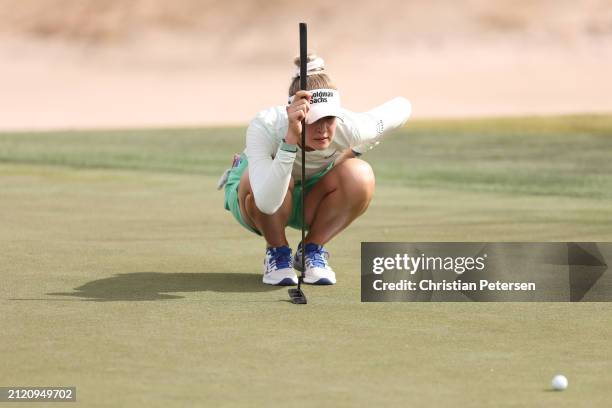 Nelly Korda of the United States lines up a putt during the first round of the Ford Championship presented by KCC at Seville Golf and Country Club on...