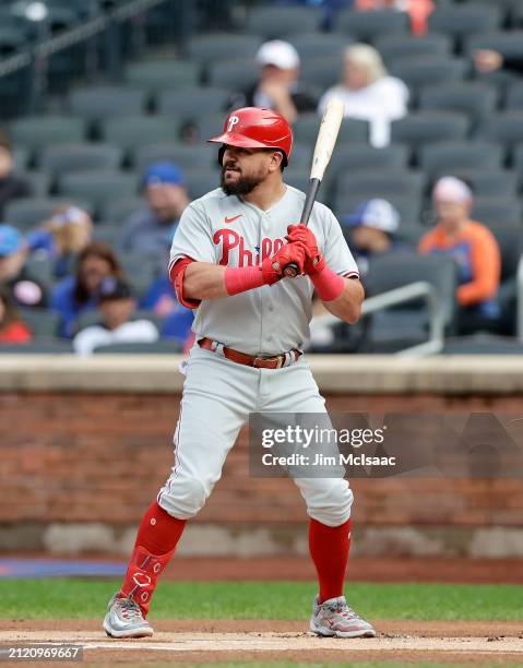 Kyle Schwarber of the Philadelphia Phillies in action against the New York Mets at Citi Field on September 30, 2023 in New York City. The Mets...