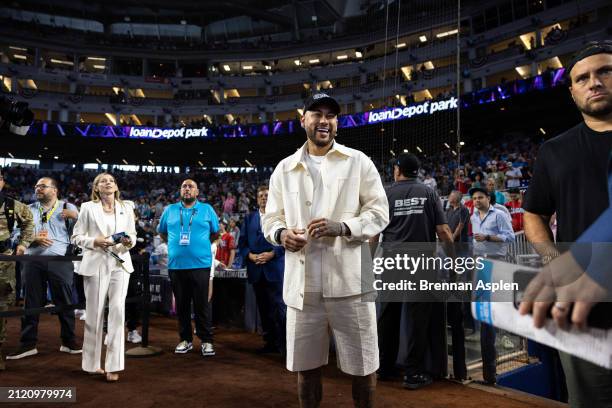 Neymar Jr attends the game between the Miami Marlins and the Pittsburgh Pirates on Opening Day at loanDepot park on March 28, 2024 in Miami, Florida.