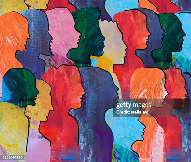 large group of diverse people. - unity in art stock illustrations