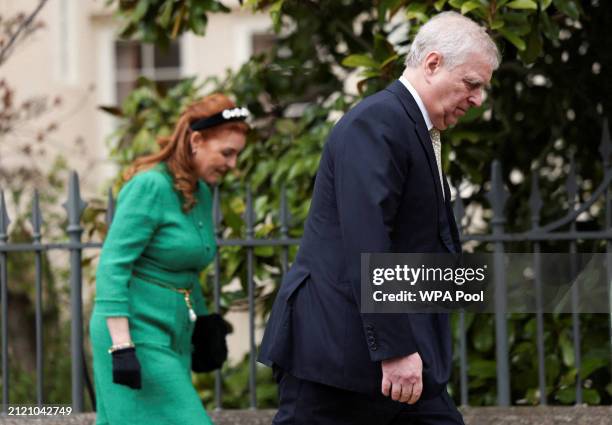 Prince Andrew, Duke of York and Sarah Ferguson leave after attending the Easter Matins Service at St. George's Chapel, Windsor Castle, on March 31,...