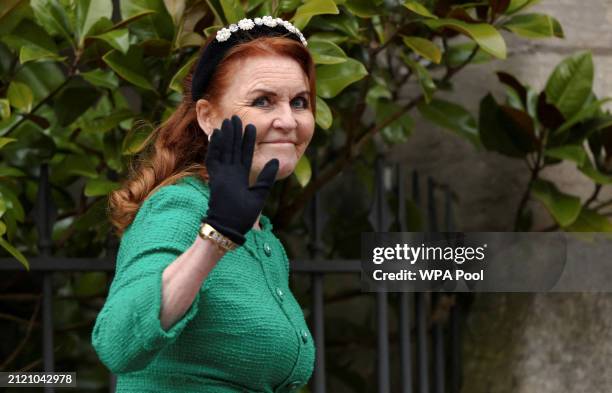 Sarah Ferguson leaves after attending the Easter Matins Service at St. George's Chapel, Windsor Castle, on March 31, 2024 in Windsor, England.