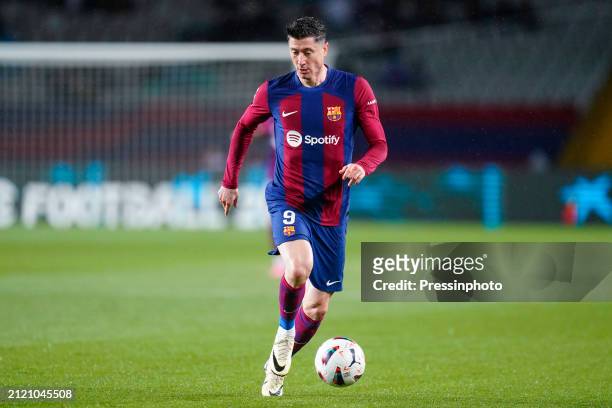 Robert Lewandowski of FC Barcelona during the La Liga EA Sports match between FC Barcelona and UD Las Palmas played at Lluis Companys Stadium on...