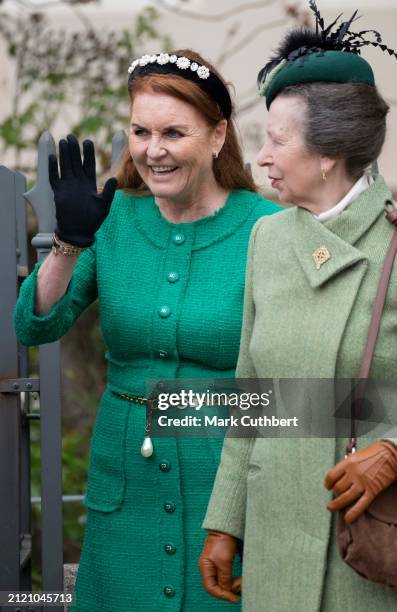 Sarah Ferguson, Duchess of York and Princess Anne, Princess Royal attend the Easter Mattins Service at St George's Chapel, Windsor Castle on March...