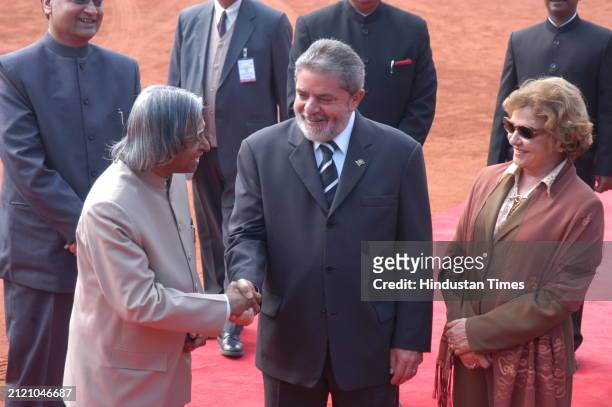 President of Brazil, Luiz Inacio Lula da Silva and his wife Marisa Leticia Lula da Silva with President A.P.J. Abdul Kalam and PM Atal Bihari...