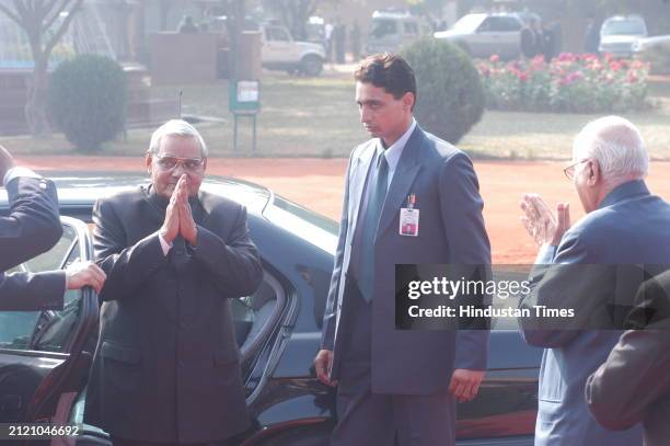 Prime Minister Atal Bihari Vajpayee arrives at the Presidential palace, on January 25, 2004 in New Delhi, India.