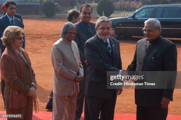 President of Brazil, Luiz Inacio Lula da Silva and his wife Marisa Leticia Lula da Silva with President A.P.J. Abdul Kalam and PM Atal Bihari...