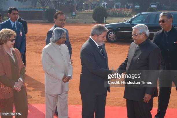 President of Brazil, Luiz Inacio Lula da Silva and his wife Marisa Leticia Lula da Silva with President A.P.J. Abdul Kalam and PM Atal Bihari...