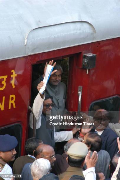 Railway Minister Nitish Kumar at Anand Vihar Railway Station during laying the foundation stone for the upgradation of the existing station to a...