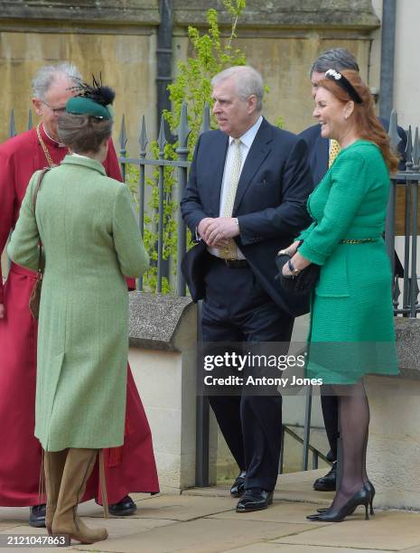 Prince Andrew, Sarah Ferguson, Princess Anne attends the Easter Mattins Service at Windsor Castle on March 31, 2024 in Windsor, England.