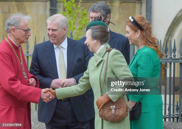 Vice Admiral Sir Tim Laurence, Sarah Ferguson, Princess Ann attends the Easter Mattins Service at Windsor Castle on March 31, 2024 in Windsor,...