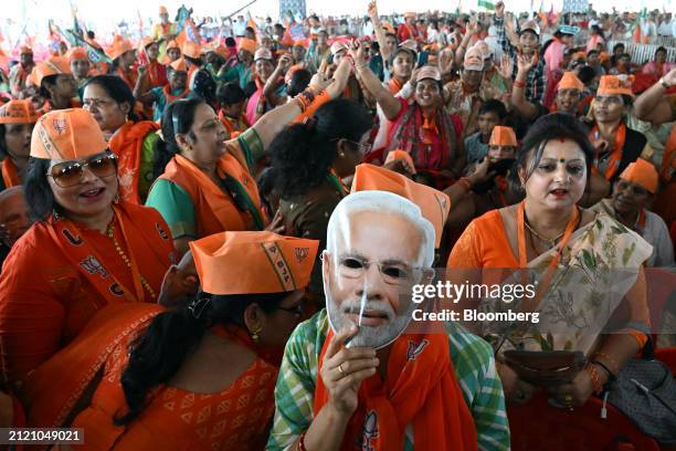 Supporters of the Bhartiya Janata Party during a rally in Meerut, Uttar Pradesh, India, on Sunday, March 31, 2024. The national election in which...