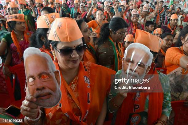 Supporters of the Bhartiya Janata Party during a rally in Meerut, Uttar Pradesh, India, on Sunday, March 31, 2024. The national election in which...