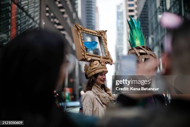 People participate in the Easter parade outside Saint Patrick's Cathedral on March 31, 2024 in New York City. Every year people gather on Fifth...