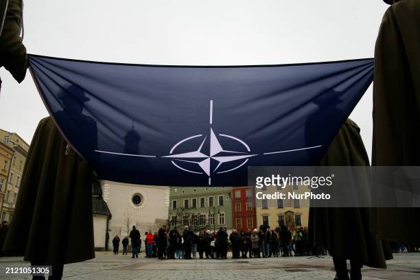 People are celebrating the 25th anniversary of Poland joining NATO in Krakow, Poland, on March 12, 2024. There are currently 32 member states in...