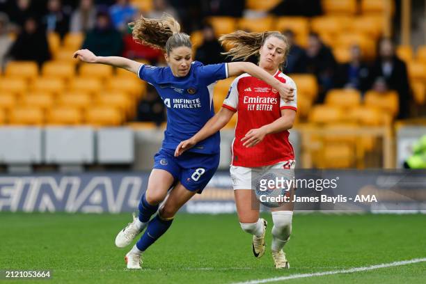 Melanie Leupolz of Chelsea Women and Victoria Pelova of Arsenal Women during the FA Women's Continental Tyres League Cup Final match between Arsenal...