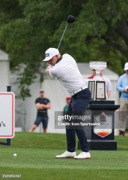 David Skinns prepares to hit his tee shot on 1 during the final round of the PGA Texas Children's Houston Open at Memorial Park Golf Course on March...