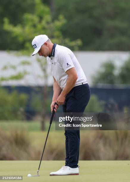 David Skinns prepares to putt on 1 green during the final round of the PGA Texas Children's Houston Open at Memorial Park Golf Course on March 31,...