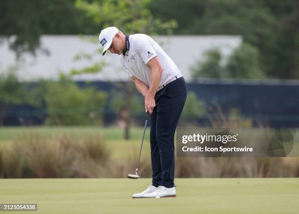 David Skinns watches his putt on 1 green during the final round of the PGA Texas Children's Houston Open at Memorial Park Golf Course on March 31,...