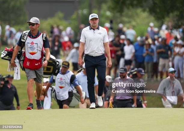 David Skinns approaches 9 green during the final round of the PGA Texas Children's Houston Open at Memorial Park Golf Course on March 31, 2024 in...