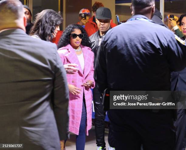 Nicki Minaj and Kenneth Petty are seen departing the Knicks game at Madison Square Garden on March 31, 2024 in New York City.