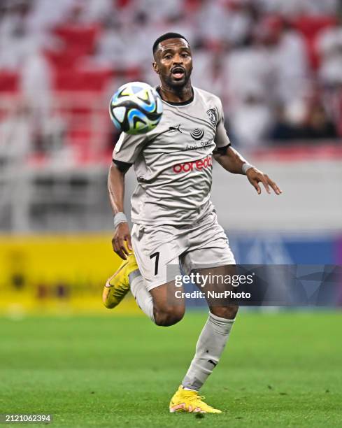 Ismail Mohamad Mb of Al-Duhail SC is playing in the EXPO Stars League 23/24 match between Al-Rayyan SC and Al-Duhail SC at Ahmad Bin Ali Stadium in...