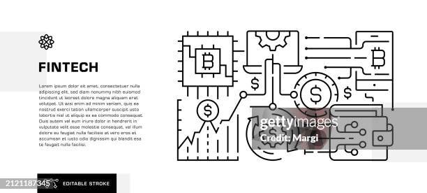 fintech line icon design for header, web banner template - fintech stock illustrations