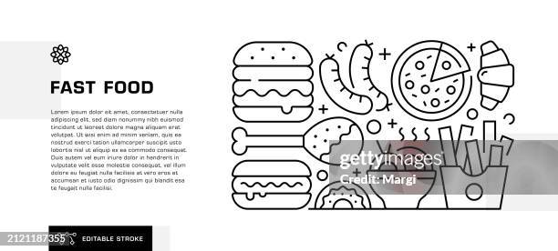 stockillustraties, clipart, cartoons en iconen met fast food line icon design for header, web banner template - toasted sandwich