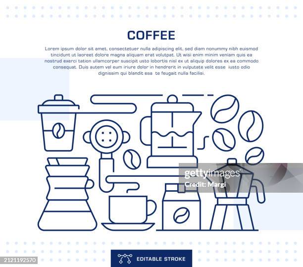 coffee shop concept header, web banner template. editable thin line illustration - coffee beans background stock illustrations