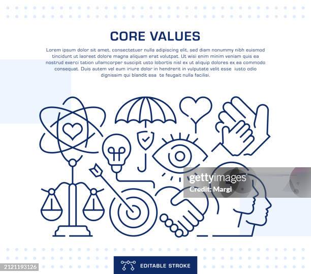 core values concept header, web banner template. editable thin line illustration - moral compass stock illustrations