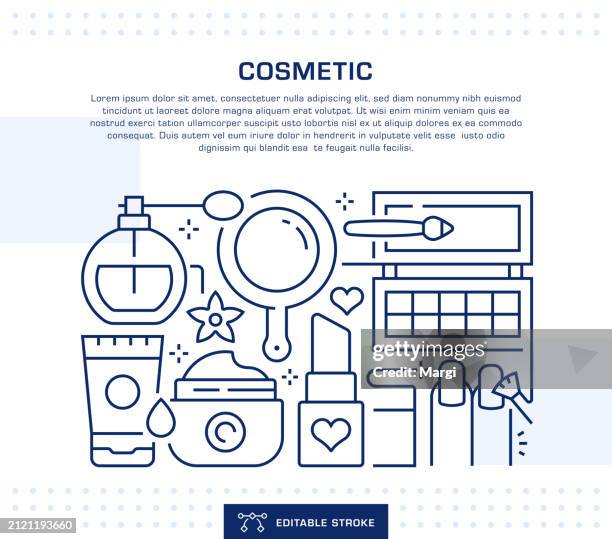 cosmetics concept header, web banner template. editable thin line illustration - makeup bag stock illustrations