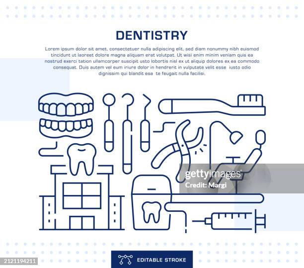 dentistry concept header, web banner template. editable thin line illustration - dentures vector stock illustrations