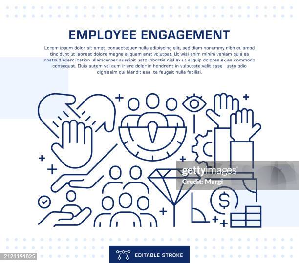 employee engagement concept header, web banner template. editable thin line illustration - colleague engagement stock illustrations