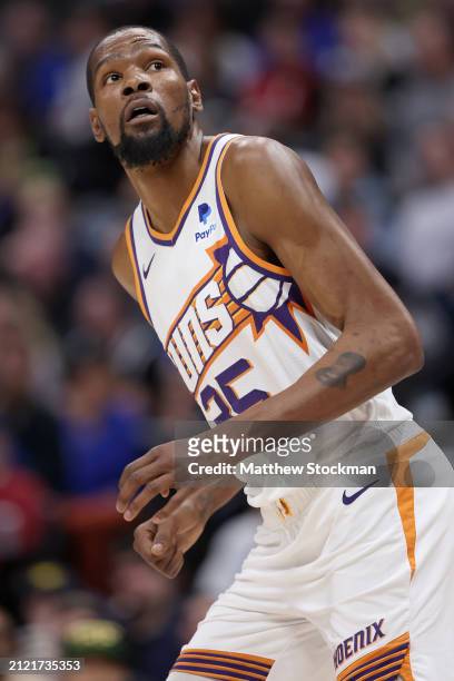Kevin Durant of the Phoenix Suns plays the Denver Nuggets during the first quarter at Ball Arena on March 27, 2024 in Denver, Colorado. NOTE TO USER:...