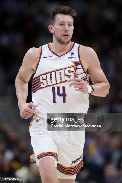 Drew Eubanks of the Phoenix Suns plays the Denver Nuggets during the first quarter at Ball Arena on March 27, 2024 in Denver, Colorado. NOTE TO USER:...