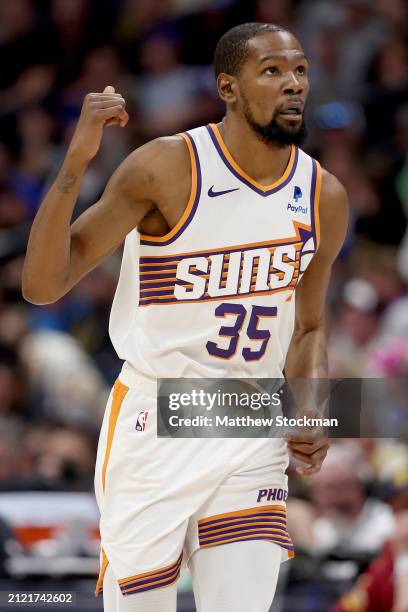 Kevin Durant of the Phoenix Suns plays the Denver Nuggets during the fourth quarter at Ball Arena on March 27, 2024 in Denver, Colorado. NOTE TO...