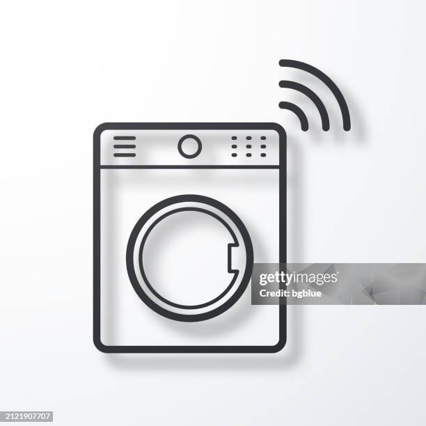 smart washing machine. line icon with shadow on white background - laundry machine stock illustrations