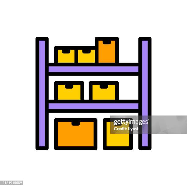 flat line icon design for shipping warehouse - rack stock illustrations