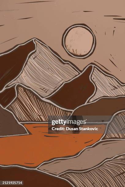 enjoying the wonderful nature - linoleum stock illustrations