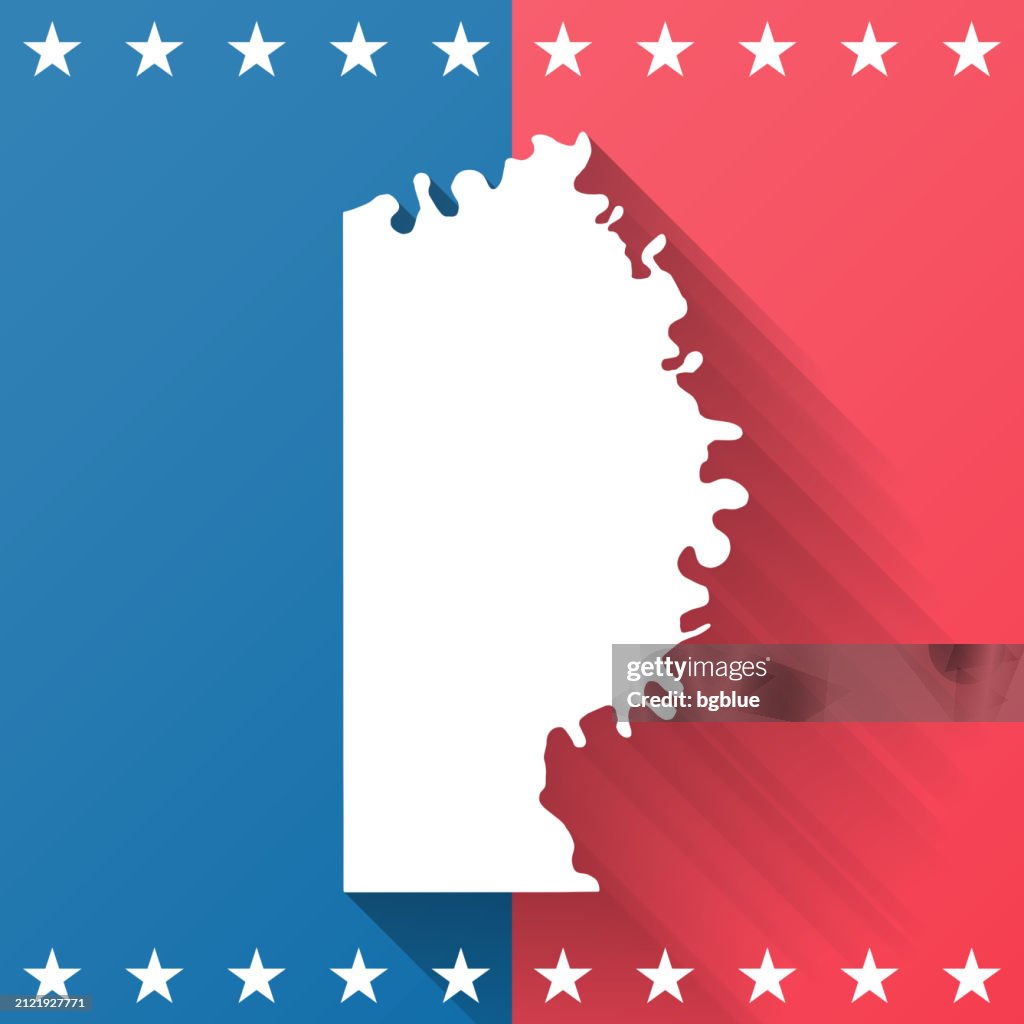 Miller County, Arkansas. Map on blue and red background