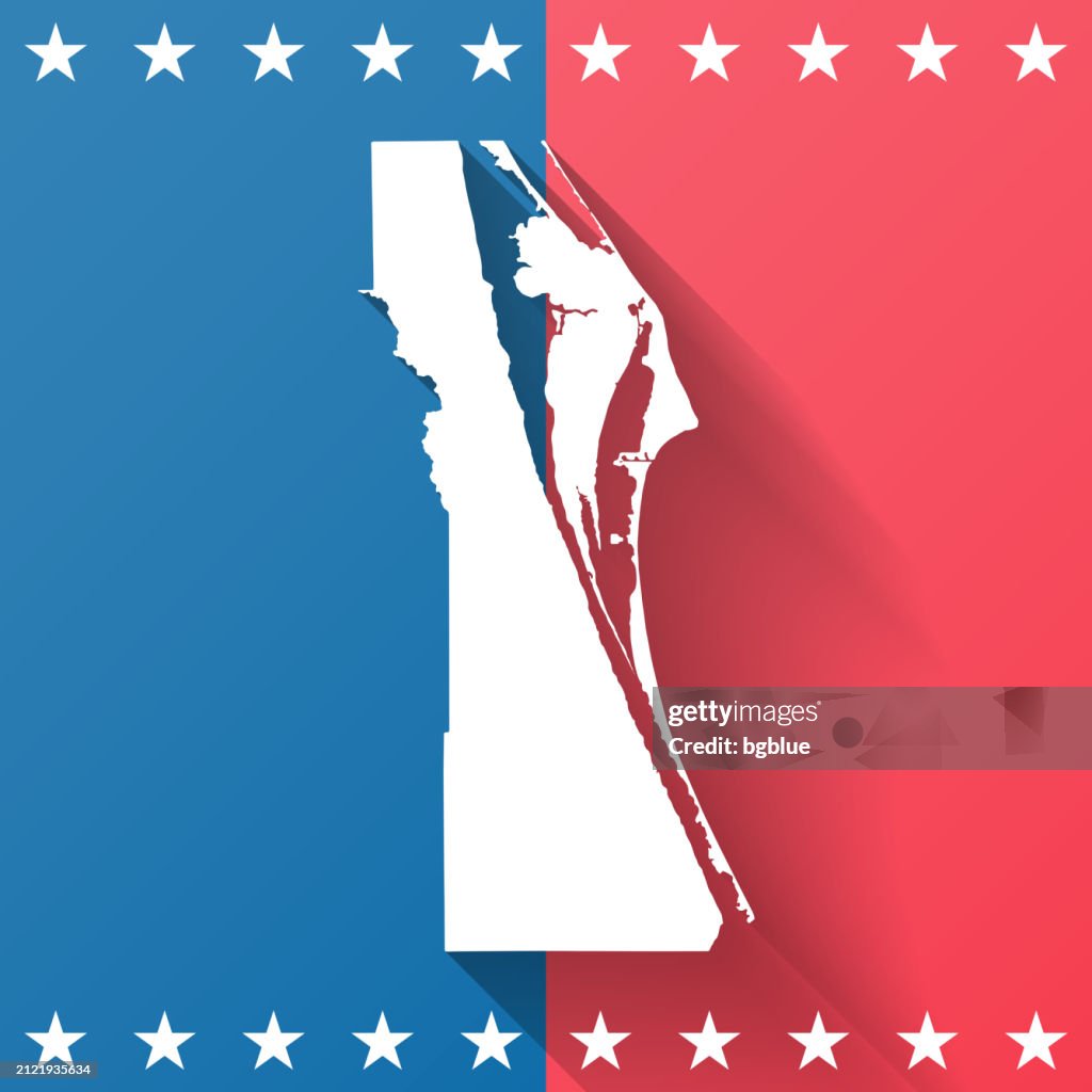 Brevard County, Florida. Map on blue and red background