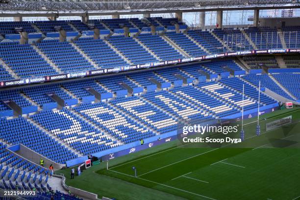 General view of the stand during the Top 14 match between Bayonne and Toulon at Reale Arena on March 31, 2024 in San Sebastian, Spain. - Photo by...