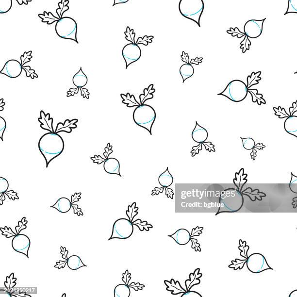 radish. seamless pattern. line icons on white background - crucifers stock illustrations