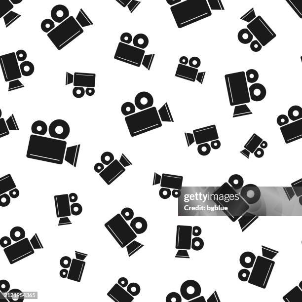 movie camera. seamless pattern. icons on white background - vintage television white background stock illustrations