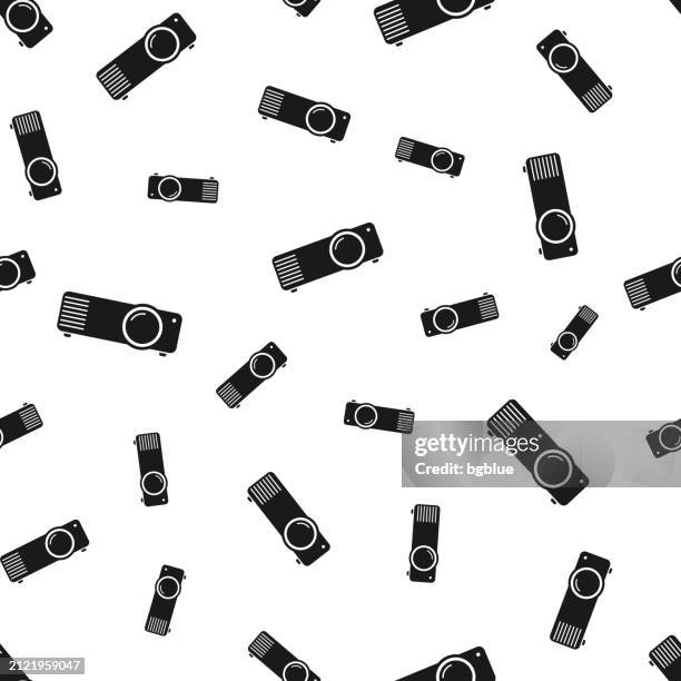 projector. seamless pattern. icons on white background - overhead projector stock illustrations
