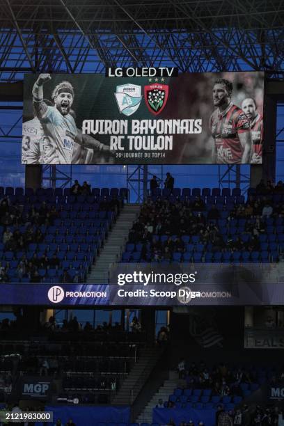 General view of the screen during the Top 14 match between Bayonne and Toulon at Reale Arena on March 31, 2024 in San Sebastian, Spain. - Photo by...