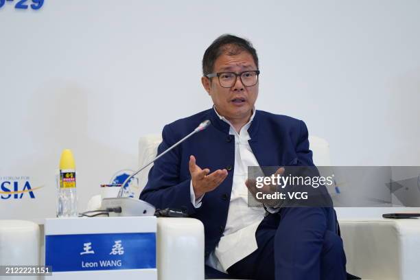 Wang Lei, global executive vice-president of UK pharmaceutical company AstraZeneca, attends a sub-forum meeting during the Boao Forum for Asia Annual...